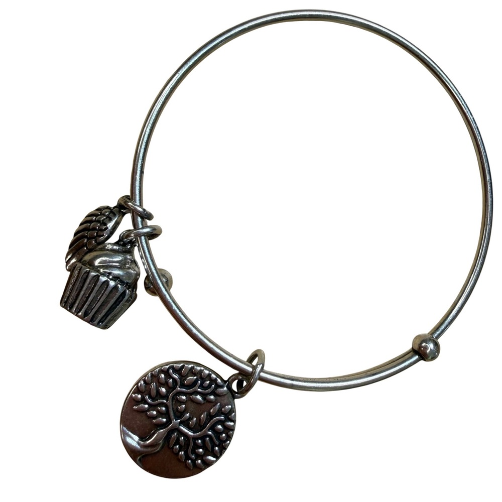Charm Bangle‎ Silver Earth Angel Cupcake Tree of Life Whimsical Adjustable